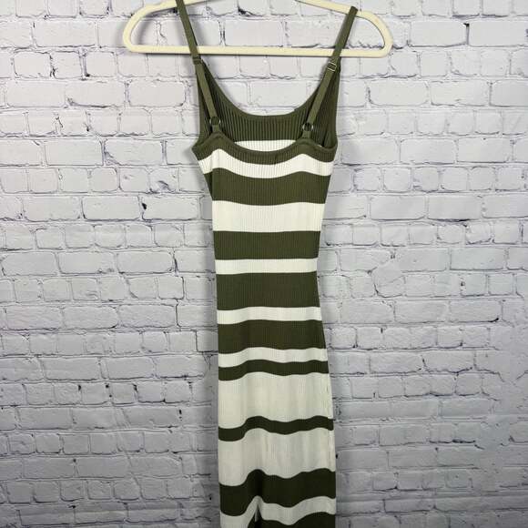 Lulus What's the Tea Olive Green Striped Midi Bodycon Dress NWT Size Small - Picture 2 of 4